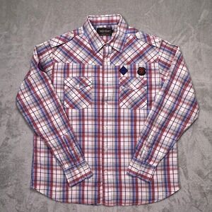 RED SNAP XL Plaid Button‎ Up Shirt – Red Blue White Casual Streetwear